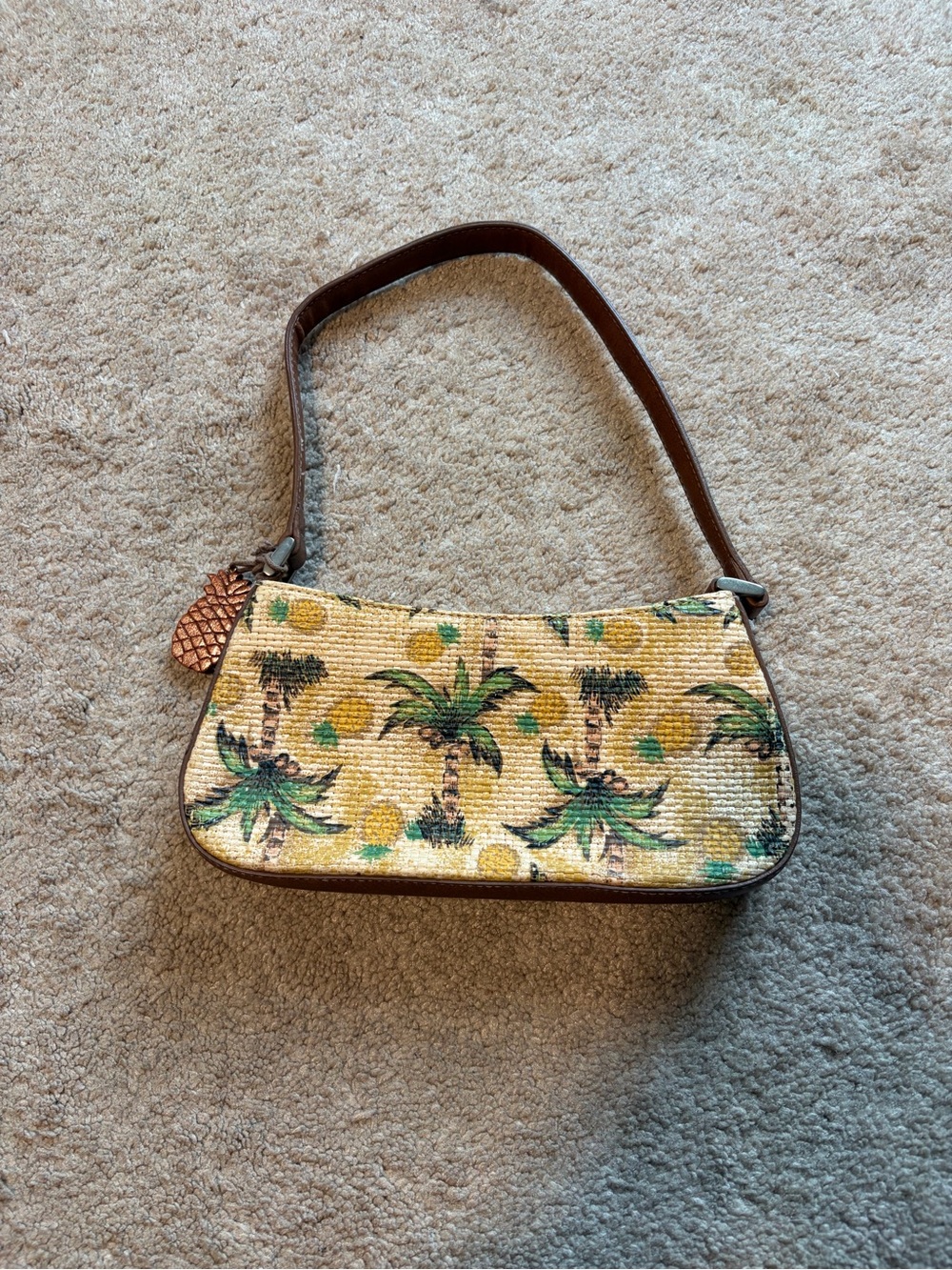 Tropical Palm Print Straw Shoulder Bag - Yellow & Green